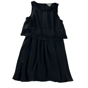 Decree Sleeveless Fit Flare Dress Black Chiffon Layered Lace Trim XL